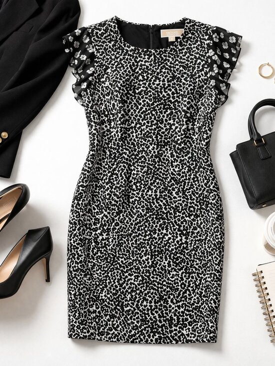 Michael Kors Dresses & Skirts - Michael Kors Black White Sheath Dress Sleeveless Work Office L